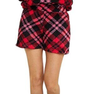 Maurices Teddy Sherpa Shorts Womens Large Red Black Plaid New WOT